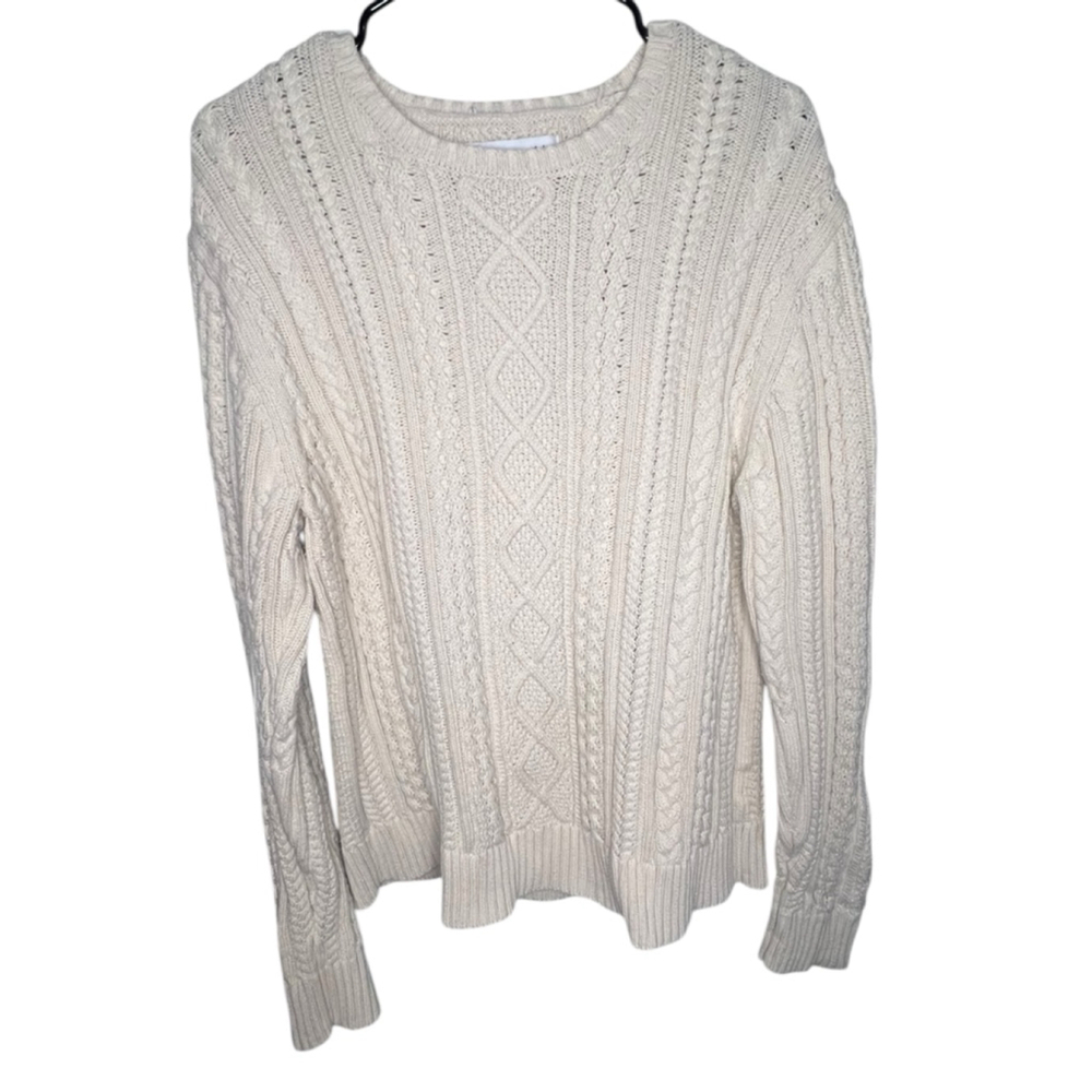 Amazon Essentials Classic Cream Cable Knit Chunky Cozy Pullover Sweater